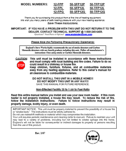 Englander 12-FPP, 12-FPL, 12-FPG, 50-SFP12P User Manual
