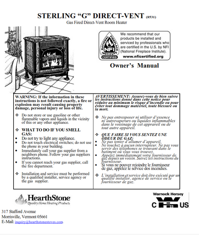 HearthStone Sterling G 8531 DV User Manual - Gas_HSSterlingHt8531DV