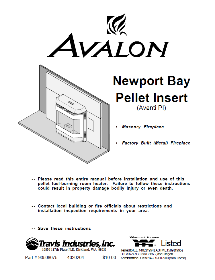 Avalon Newport Bay User Manual - Pellet_AVNewportBayI – WoodHeatStoves.com