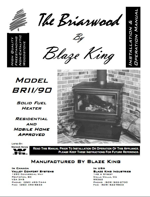 Blaze King Briarwood BRII/90 User Manual - Wood_BKBRII90 –  WoodHeatStoves.com