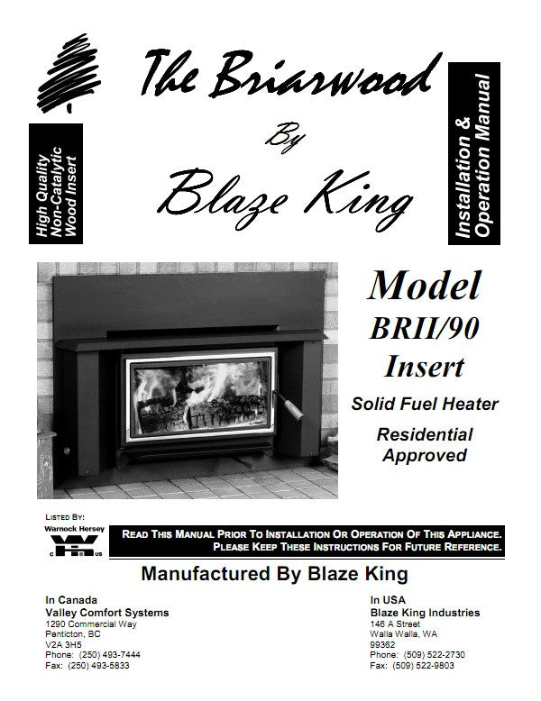 Blaze King Briarwood BRII/90i User Manual - Wood_BKBRIIII90I –  WoodHeatStoves.com