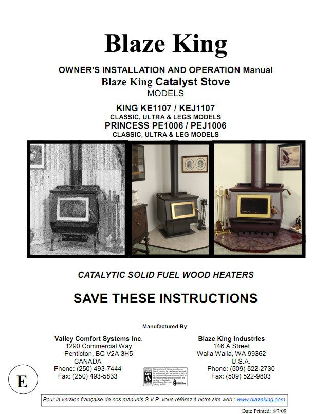 Blaze King Catalyst u0026 Princess User Manual - Wood_BKCatandPrinceMan –  WoodHeatStoves.com