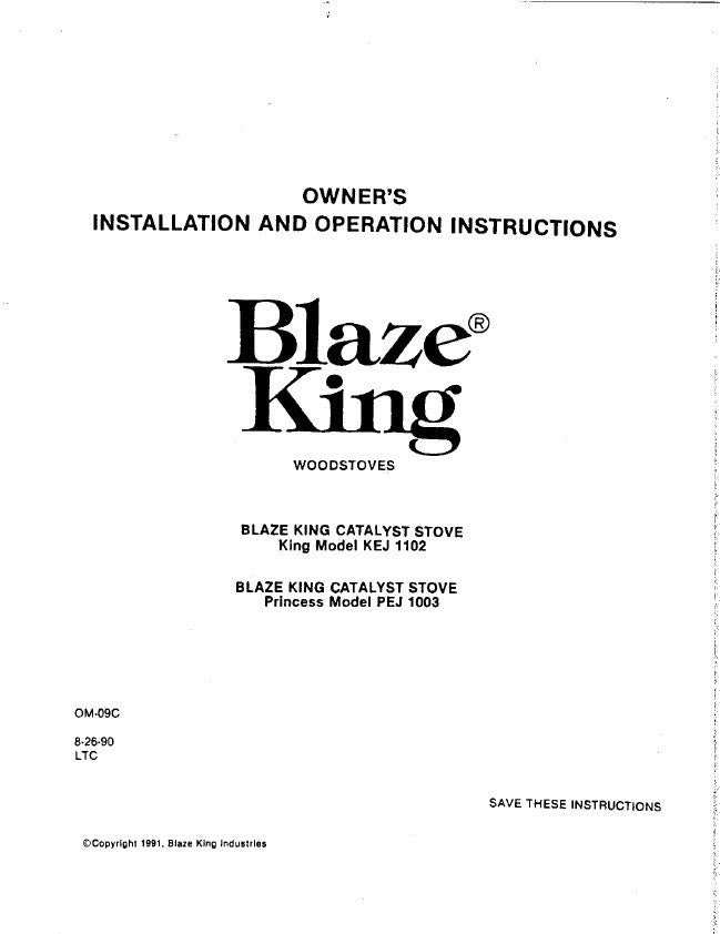 Blaze King KEJ1102/PEJ1003 User Manual Wood_BKKEJ/PEJ