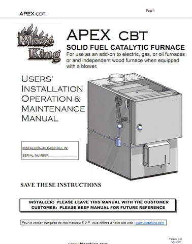 Blaze King Apex User Manual - Wood_BKEV1.01