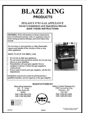 Blaze King 9703 Pegasus User Manual - Gas_BK9703