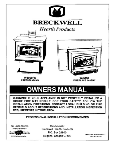 Breckwell 1999-2003 W3000FS & W3000I User's Manual - Wood_BreckwellW3000199-2003