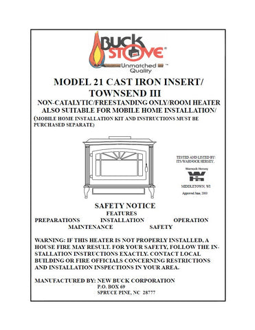 Buck Stove Townsend III User Manual - Wood_BSTIII