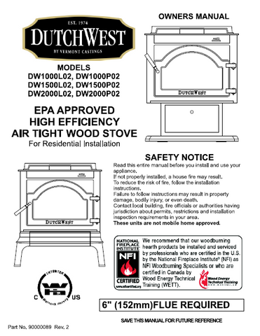 Vermont Castings DutchWest DW1000,1500,2000 User's Manual - Wood_DutchwestDW1000-1500-2000