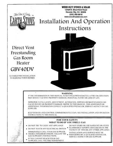 Earth Stove GBV40DV User Manual - Gas_ESGBV40