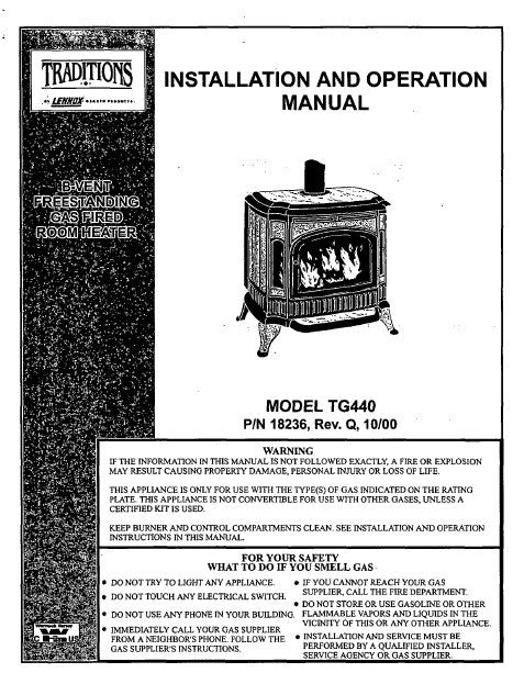 Earth Stove Traditions TG440 FS User Manual – WoodHeatStoves.com
