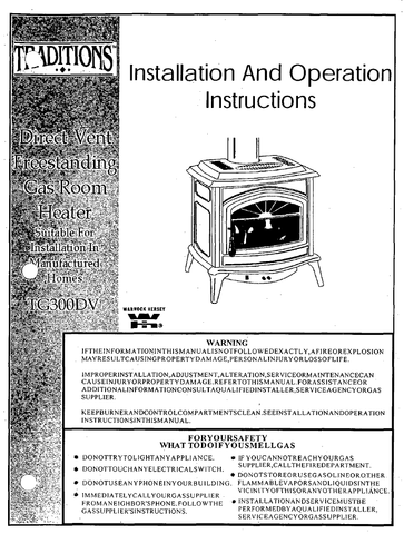 Earth Stove TG300DV User Manual - Gas_ESTG300DV