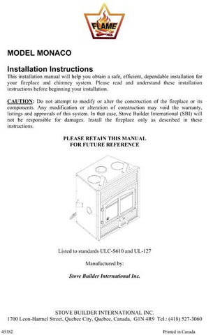 Flame Monaco Zero Clearance Fireplace User Manual - Wood_FlameMonUM