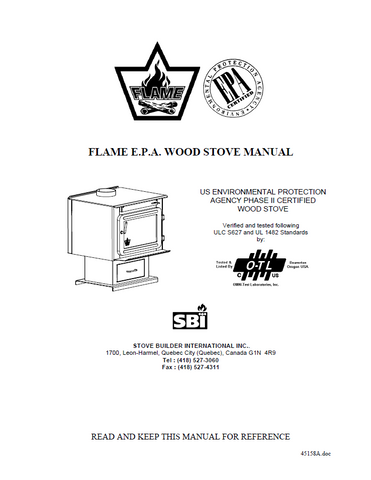 Flame NXT-I FL-050 Wood Stove Manual_NXT-I FL-050