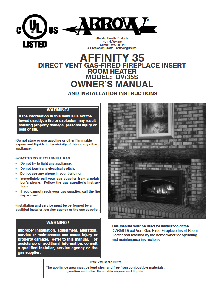 Aladdin Arrow Affinity 35 DV User Manual Gas_HSAADV35-Aladdin