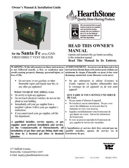 HearthStone SantaFe 8761 User Manual - Gas_HSSantaFe8761 ...