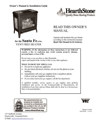HearthStone Santa Fe 8780 User Manual - Gas_HSSantaFe8780 ...