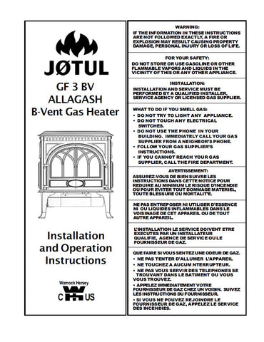 Jotul GF3 Allagash B-Vent User Manual - Gas_JGF3BV