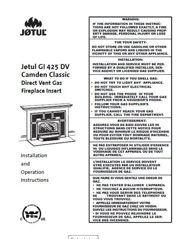 Jotul GI 425 DV Camden Insert User Manual - Gas_JGI425DV