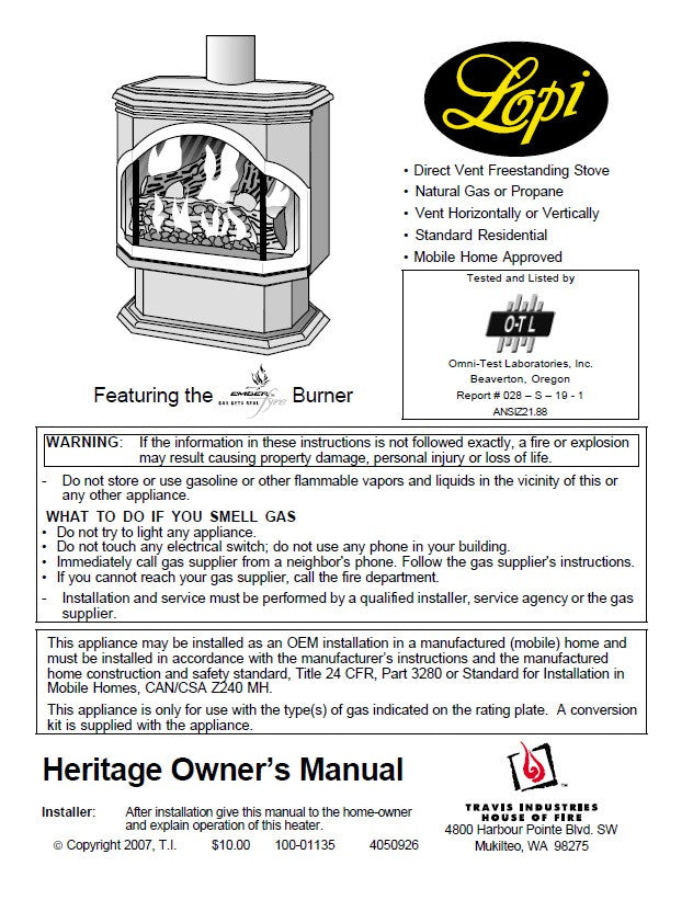 Lopi Heritage DV FS User Manual - Gas_HeritageEFIII – WoodHeatStoves.com