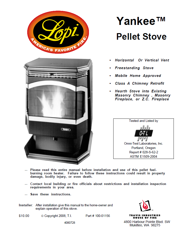 Lopi Yankee FS User Manual - Pellet_LYFS – WoodHeatStoves.com