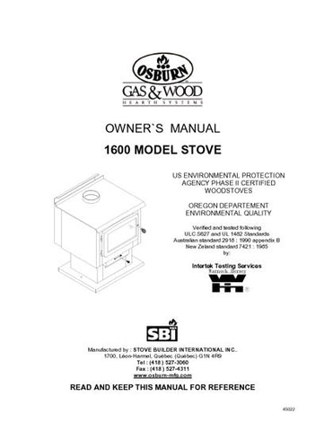Osburn 1600 User Manual - Wood_OS1600