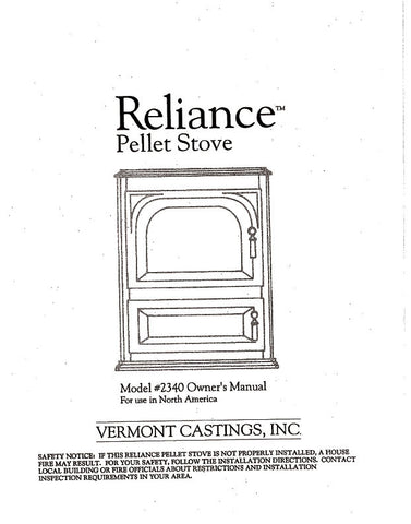 Vermont Castings Reliance Model #2340 User Manual - Pellet_VCReliance