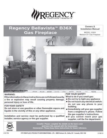 Regency Bellavista B36X User Manual - Gas_RGB36X