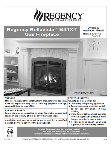 Regency Bellavista B41XT User Manual - Gas_RGB41XT