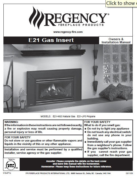 Regency E21 Insert User Manual - Gas_E21-NG3 Natural Gas / E21-LP3 Pro –  WoodHeatStoves.com