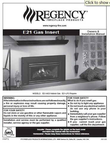 Regency E21 Insert User Manual - Gas_E21-NG3 Natural Gas / E21-LP3 Propane