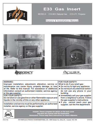 Regency E33 Insert User Manual - Gas_RE33GSI