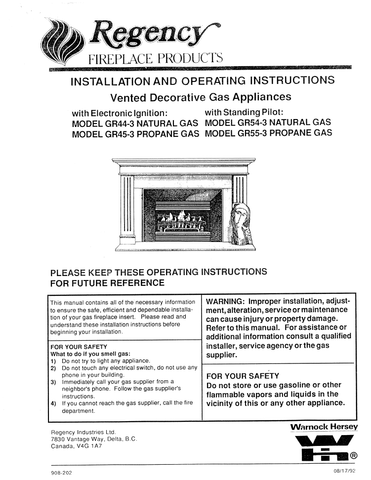 Regency GR44/45 - GR54/55 User Manual - Gas_RGGR44/45-GR54/55