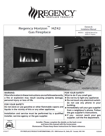 Regency Horizon HZ42 User Manual - Gas_RGHZ42