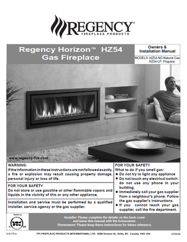 Regency Horizon HZ54 User Manual - Gas_RGHZ54