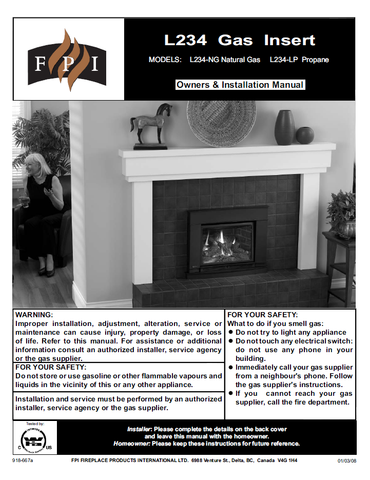 Regency L234 Insert User Manual - Gas_RGL234I