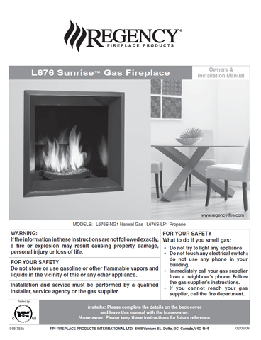 Regency Sunrise L676 User Manual - Gas_RGS676