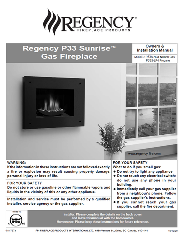 Regency P33 Sunrise User Manual - Gas_RGP33S