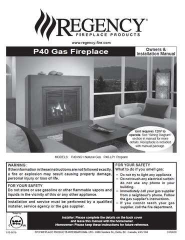 Regency P40 Insert User Manual - Gas_RGP40