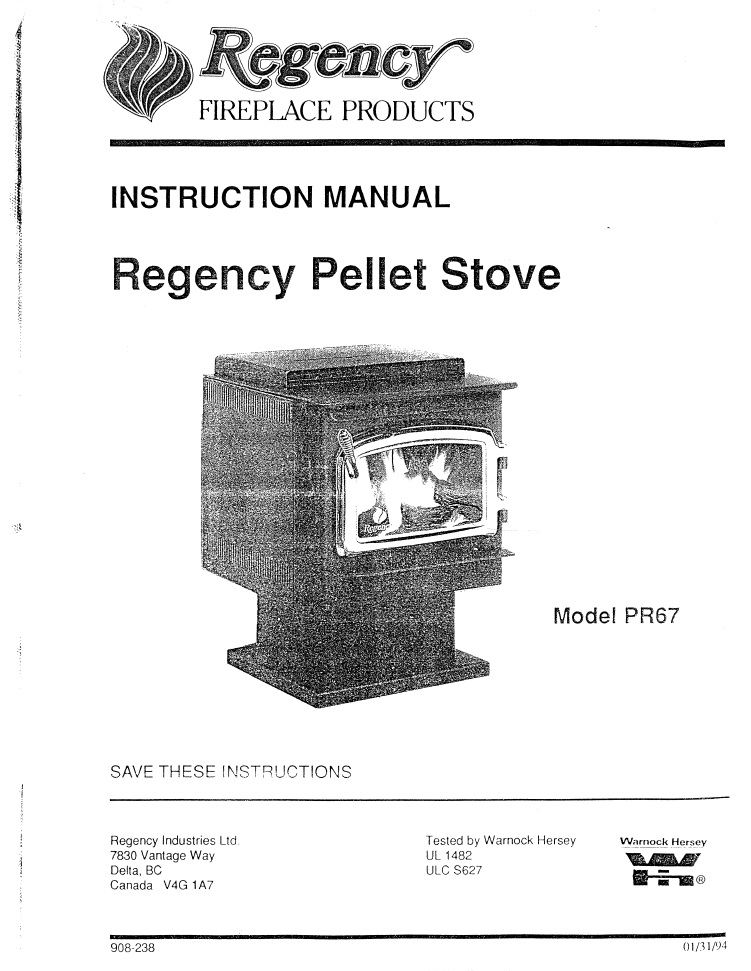 Regency PR67 User Manual - Pellet_RPR67 – WoodHeatStoves.com