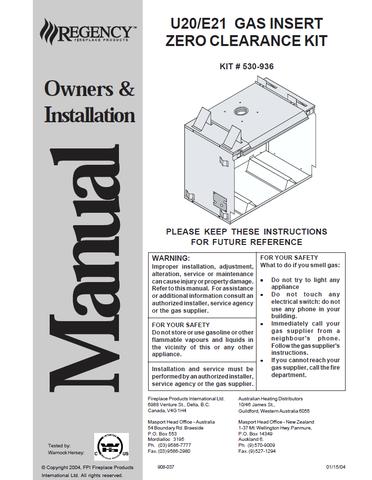 Regency U20Z/E21 User Manual - Gas_RGU20ZE21