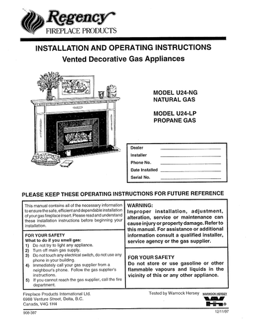Regency U24 Insert User Manual - Gas_RGU24I