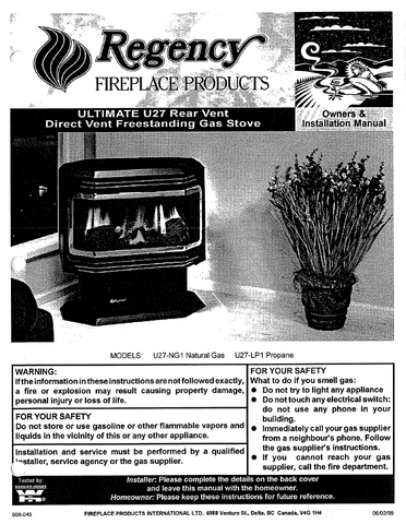 Regency Ultimate U27 User Manual - Gas_RGU27FS