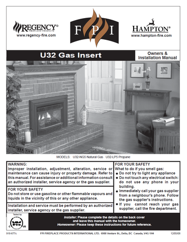 Regency U32 Insert User Manual - Gas_RGU32I