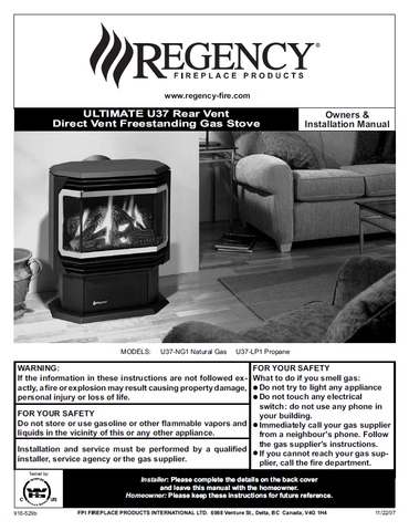 Regency Ultimate U37 User Manual - Gas_RGU37FS