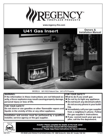 Regency U41 Insert User Manual - Gas_RGU41I