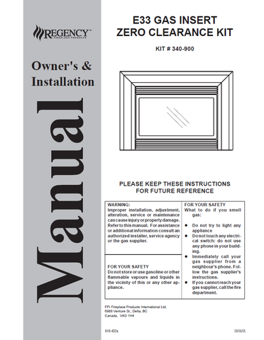 Regency E33 Insert ZC User Manual - Gas_RE33GIZC