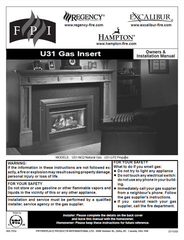 Regency U31 Insert User Manual - Gas_RGU31I