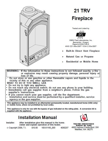 Travis 21 TRV Insert Tech Manual - Gas_21TRV