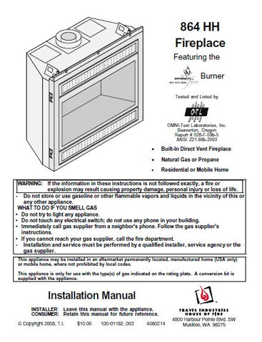 Travis 864 HH Insert Install Manual - Gas_864HHFireplaceInstall