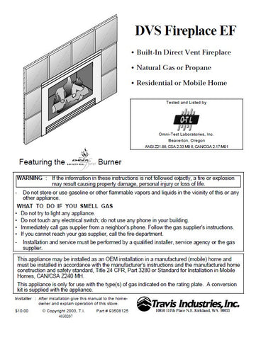 Travis DVS EF Insert User Manual - Gas_DVSFEF